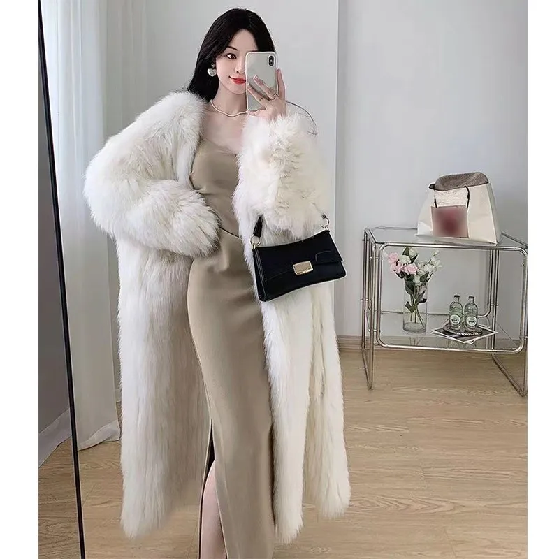 High Quality Women's Fur Coat Long Fluffy Jacket Elegant Lady Thick Warm Faux Fox Fur Coats Furry Overcoat Fur Cardigan Outwear