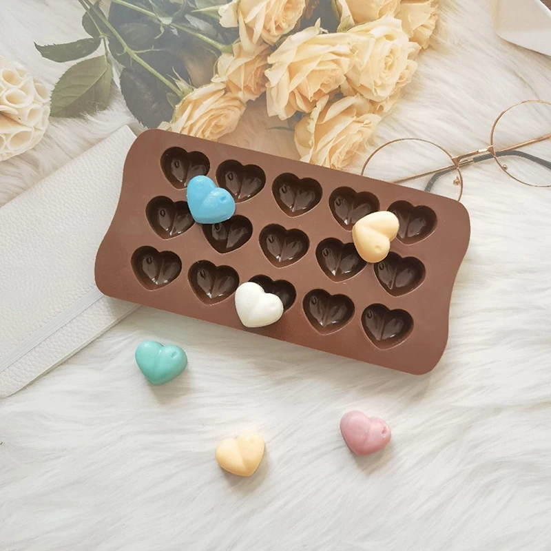 三次元のハート型シリコンモールド,チョコレート,アイスグリッド,ムース,ソフトキャンディー,ベーキングモールド,1ピース,15穴