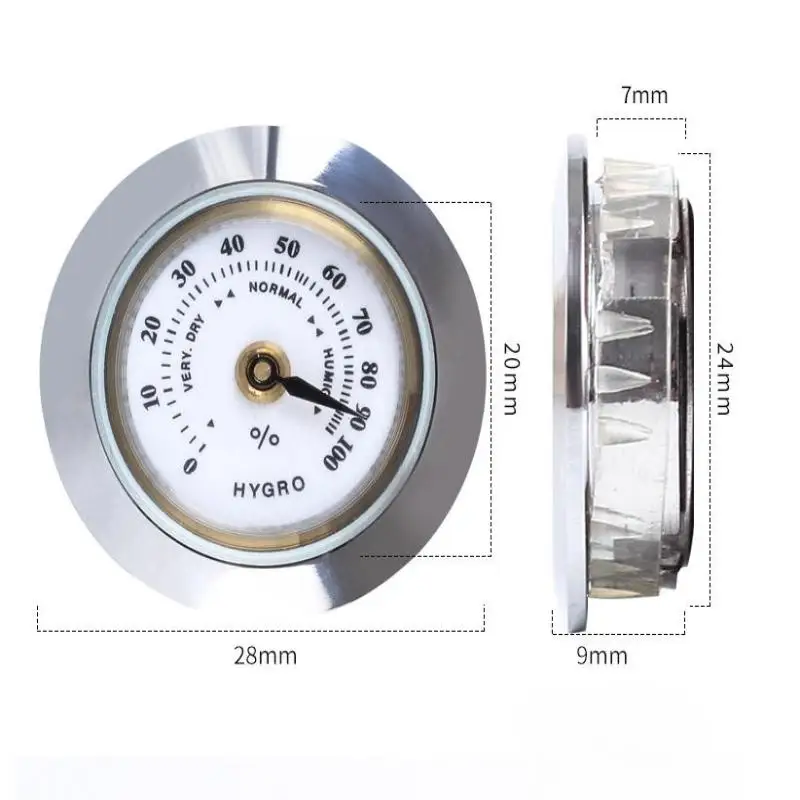 Cigar Tobacco Humidity Gauge Tool Glass Lens 28mm Hygrometer Moisture Meter For Humidors