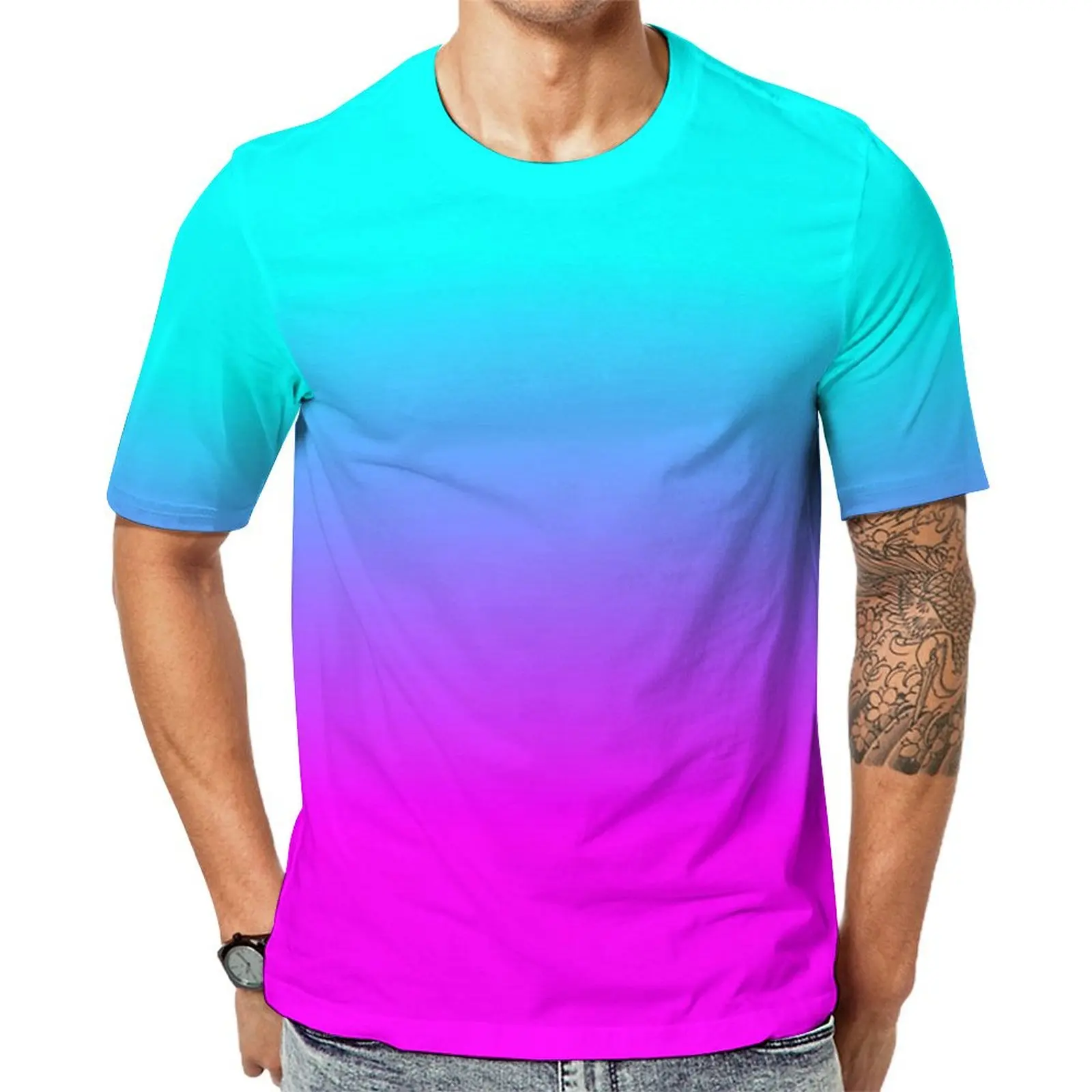 

Oversized T-Shirt Summer Neon Ombre T Shirts Pink and Blue Streetwear O-Neck Tshirt Man Popular Pattern Tees