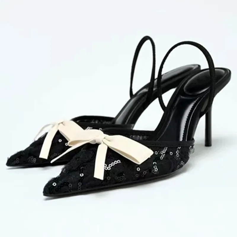 

Novelty Designer Shoes Metal Bling Decoration Women Pumps Sexy Pointed Toe Slingbacks Heeled Sandals Elegant Party Dress Shoes