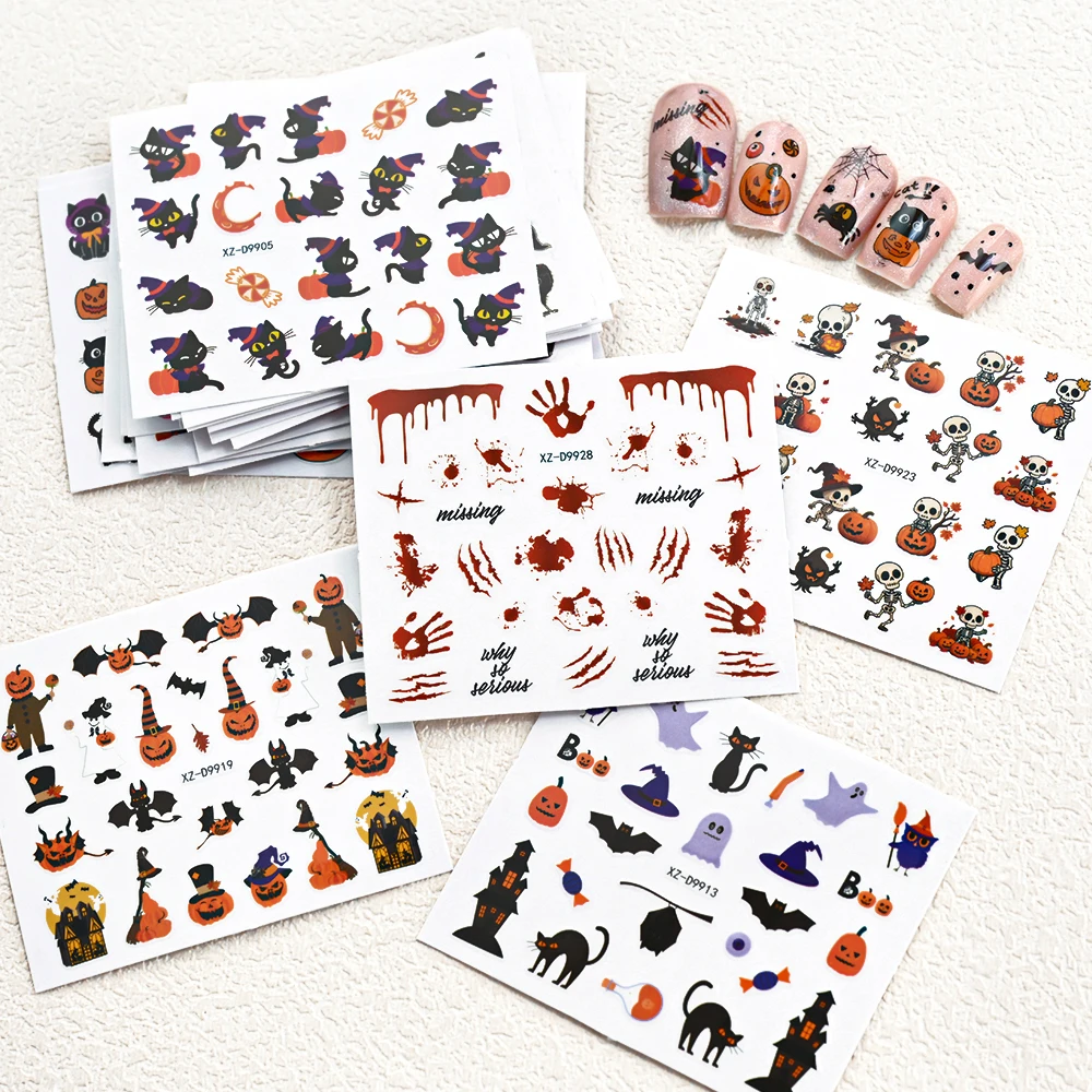 Set di 30 adesivi per unghie con teschio piccolo fantasma per decorazioni per unghie di Halloween Adesivi autoadesivi Forniture per manicure per festival carini