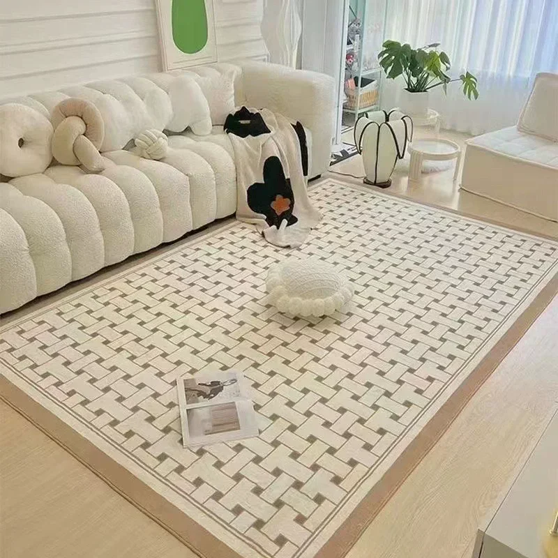

Cream Style Striped Plaid Living Room Carpet Simple High End Bedroom Carpets Large Size Easy To Care for Coffee Table Rugs Tapis
