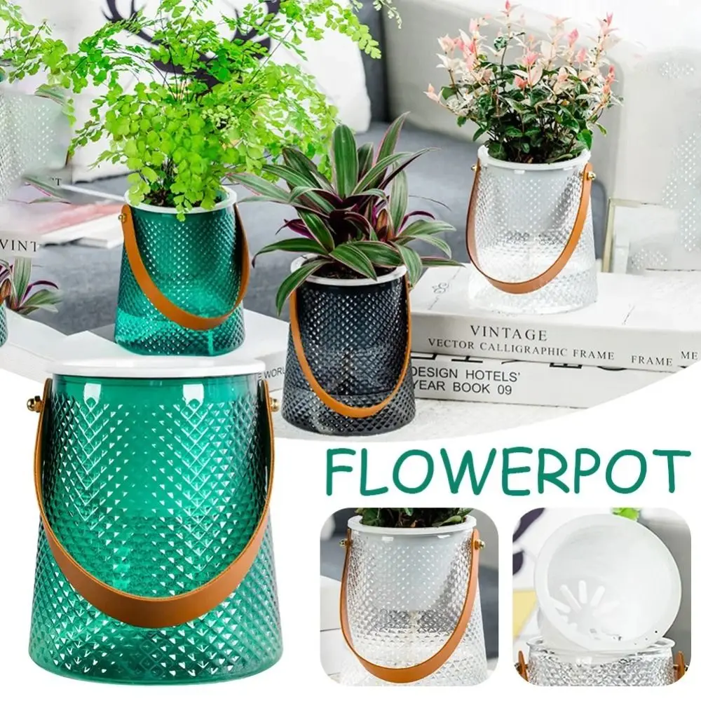 

Self Watering Lazy Plant Pot with Handle Visible Water Level Hydroponic Planter Including Liner Garden Supplies