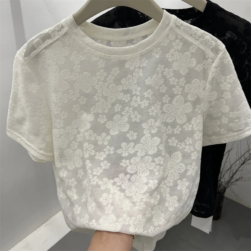 T-shirt ortod Sve in pizzo leggero da donna Estate nuova versione coreana Sle Regular Thin Round Colore Neline