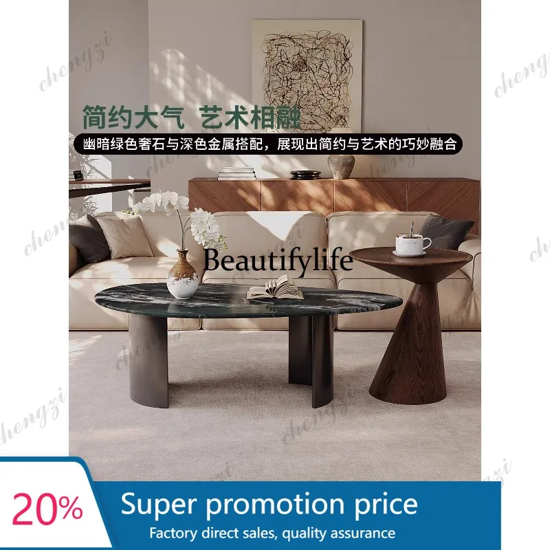 JJ Natural Luxury Stone Coffee Table Italian Light Luxury Marble Coffee Table High End Living Room Special Shaped Coffee Table