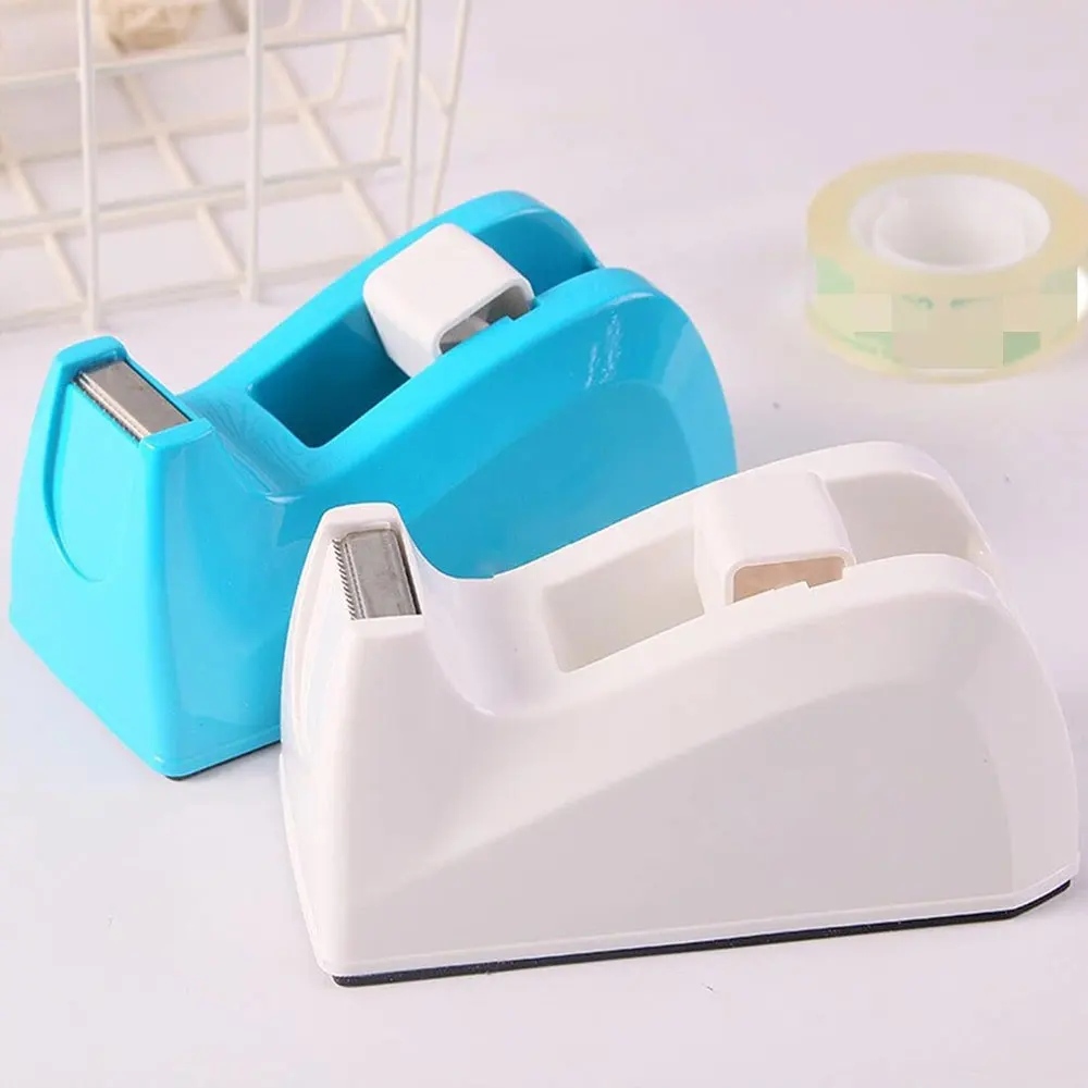 "Effortless" Compact White Pieceaging Tape Dispenser With Stainless Steel Cutter - Portable, Non-Slip Office Stationery Holder