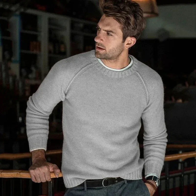 2024 Autumn and Winter Casual Solid Color Knitted Sweater European and American Men's Round Neck Versatile Knitted Sweater