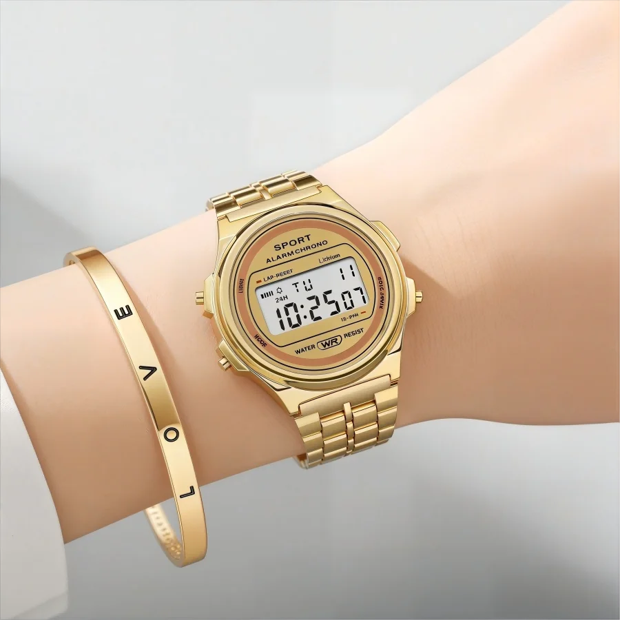Light-luxury Women Watches Set Ladies Electronic Wristwatch with Bracelet Retro Style LED Digital Display Sports Clock