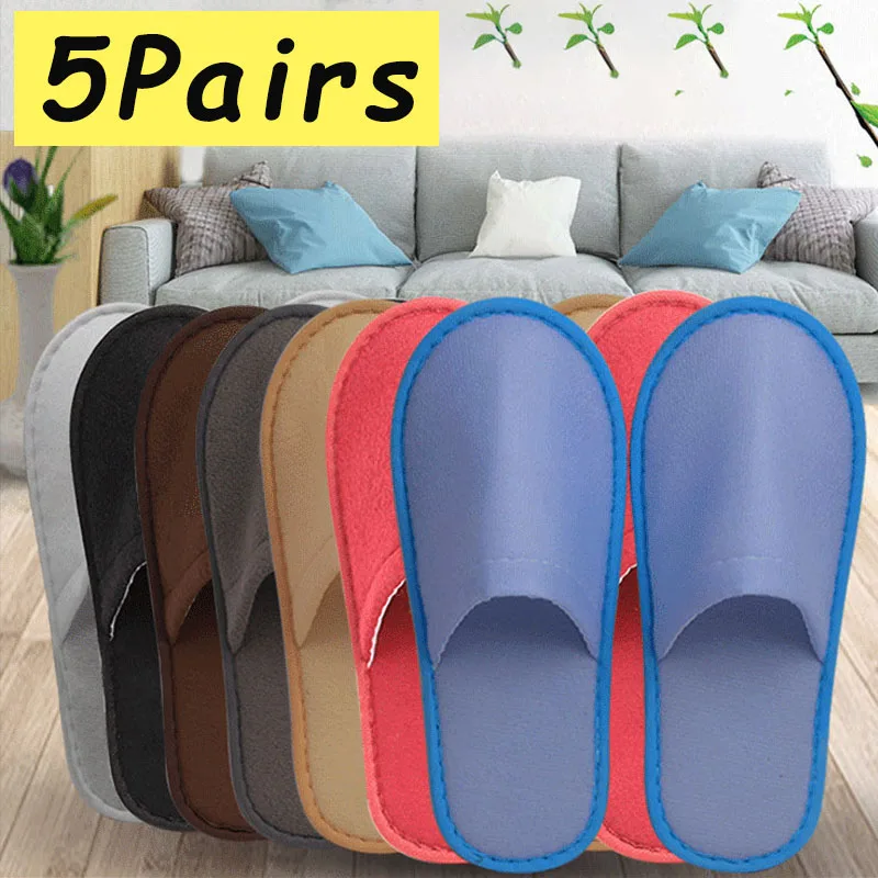 5 Pairs/Set All-inclusive Hotel Home Slippers Travel Spa Slippers Anti-slip Flat Shoes Unisex House Home Guest Indoor Slippers