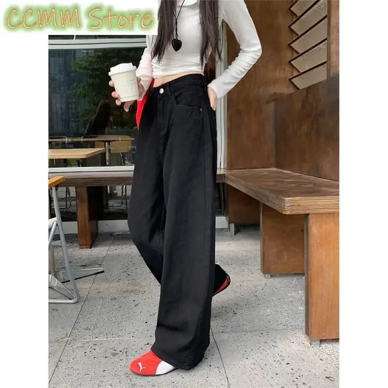 Women's High Waisted Wide Leg Black Pants Cool Girl Clothes Straight Streetwear Female Casual Loose Solid Color Trouser