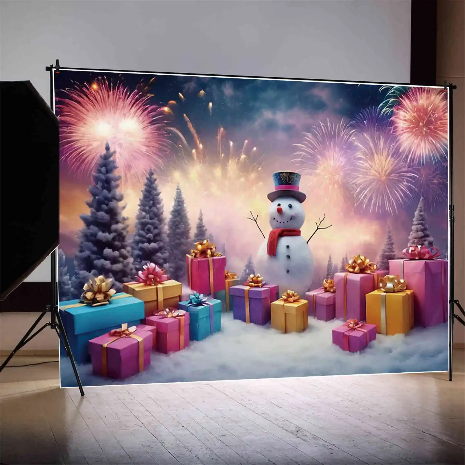 MOON.QG 크리스마스 새해 배경 사진 크리스마스 트리 눈사람 Photocall 배경 어린이 스튜디오 Photozone 소품