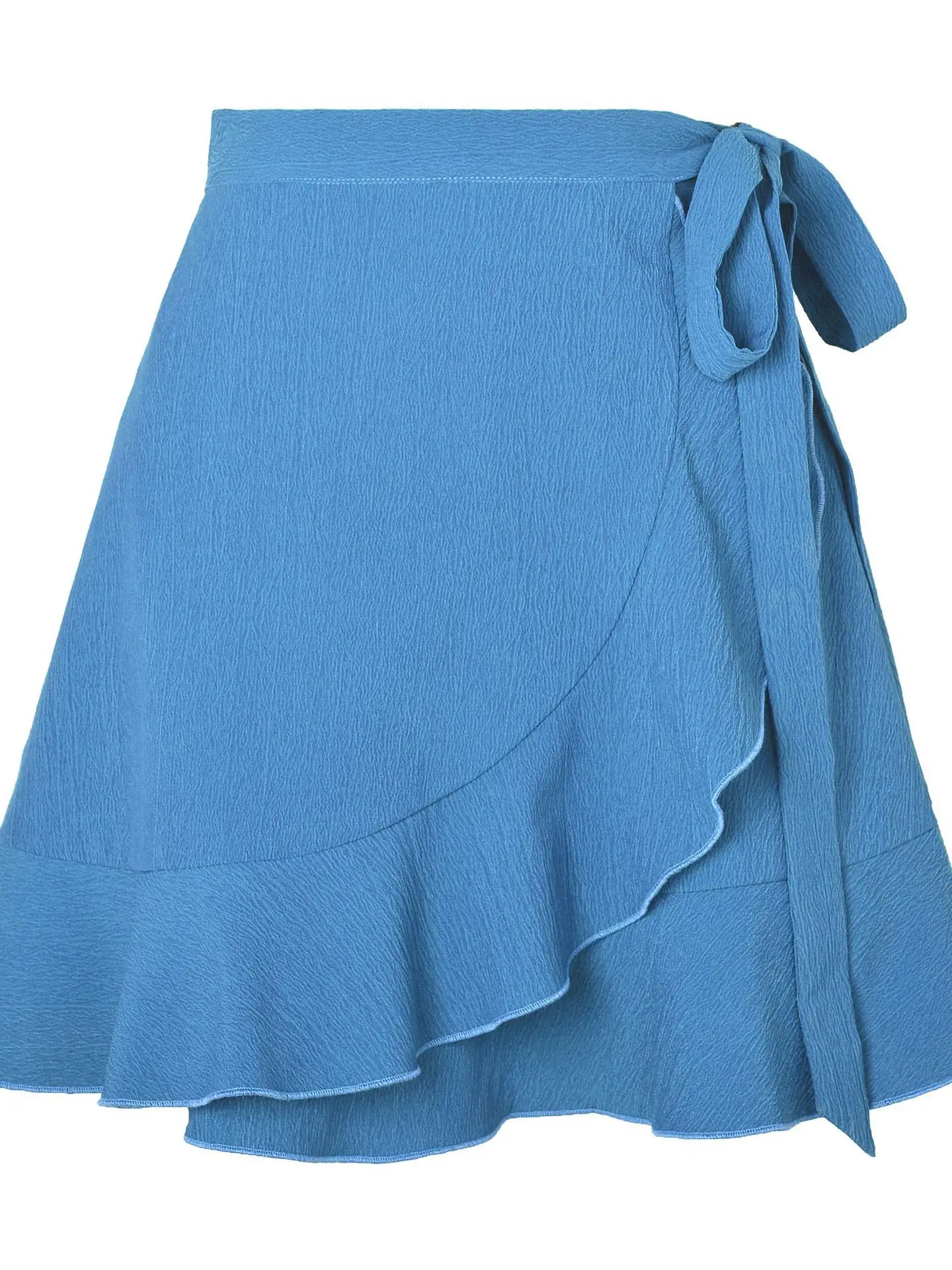 

High Waist Sash Half Skirt Pure Color Short Skirt with Lace Trim Commute Style Polyester Material A-Line Skirt Summer Wear