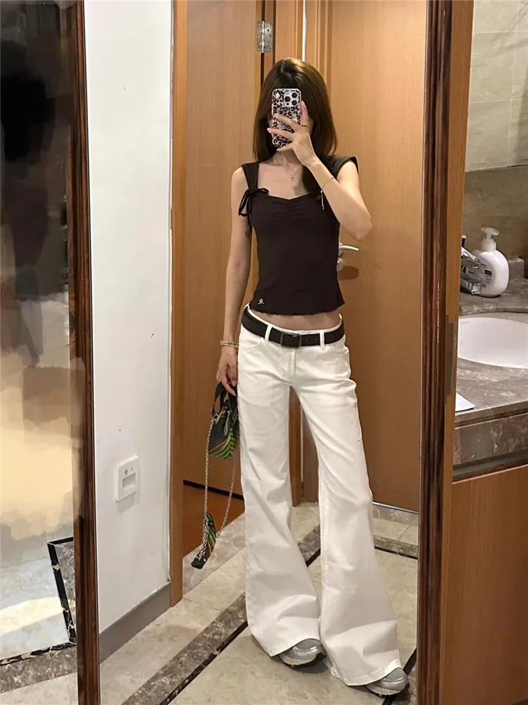 

American High Street Loose Fit Low Waist Flared Jeans Women's Extended Length Slimming High Waist Autumn Floor-Length Pants
