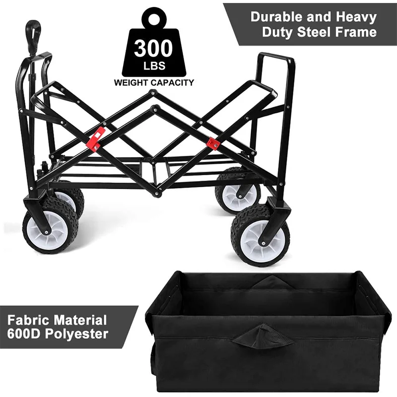 Outdoor Beach Picnic Camping Garden Trail Foldable Collapsible Utility Cart Wagon with Replace Cover