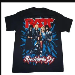 New Arrival fashion heavyweight Hot Sale vintage Cartoon clothes 1988 Ratt Reach For The Sky Black T-Shirt Unisex Rock Band Tee