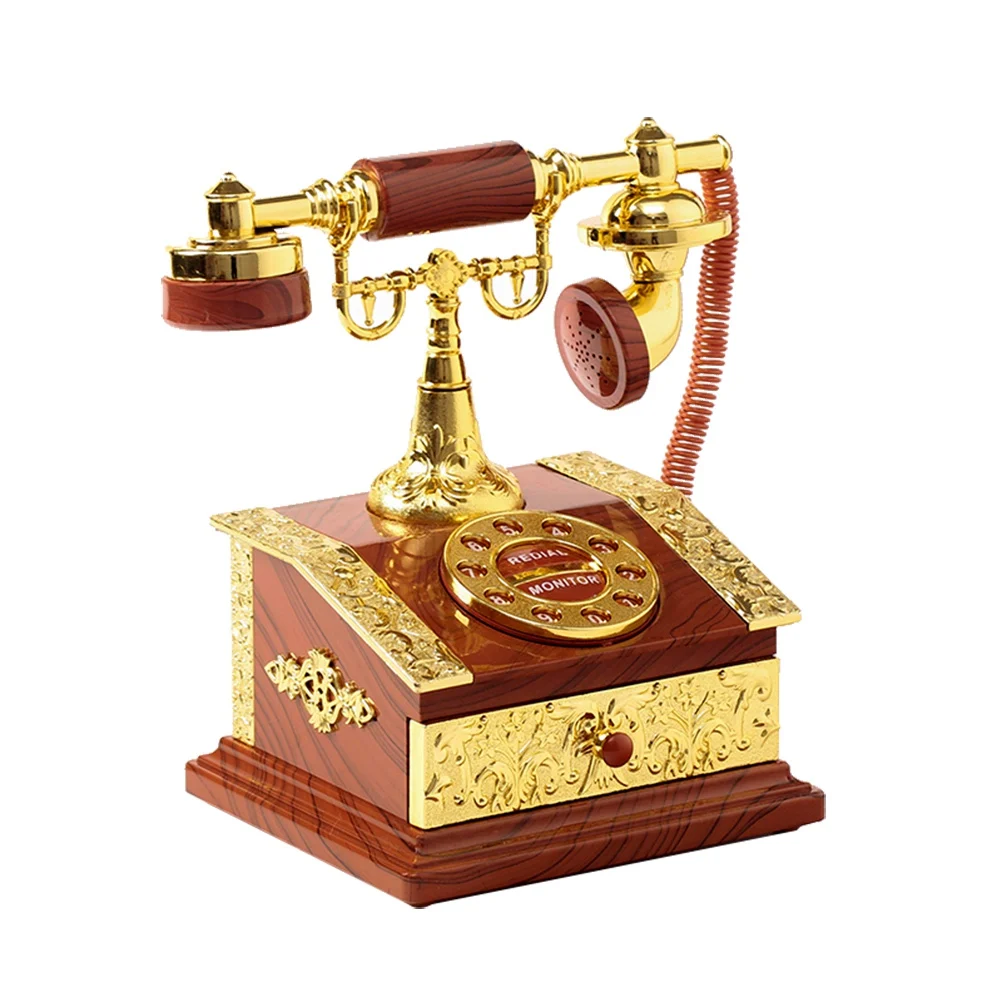 

Classic Music Box Phone Red Telephone Figurine Clockwork Girls Musical Boxes Plastic DIY Cartoon Printed Home Decoration