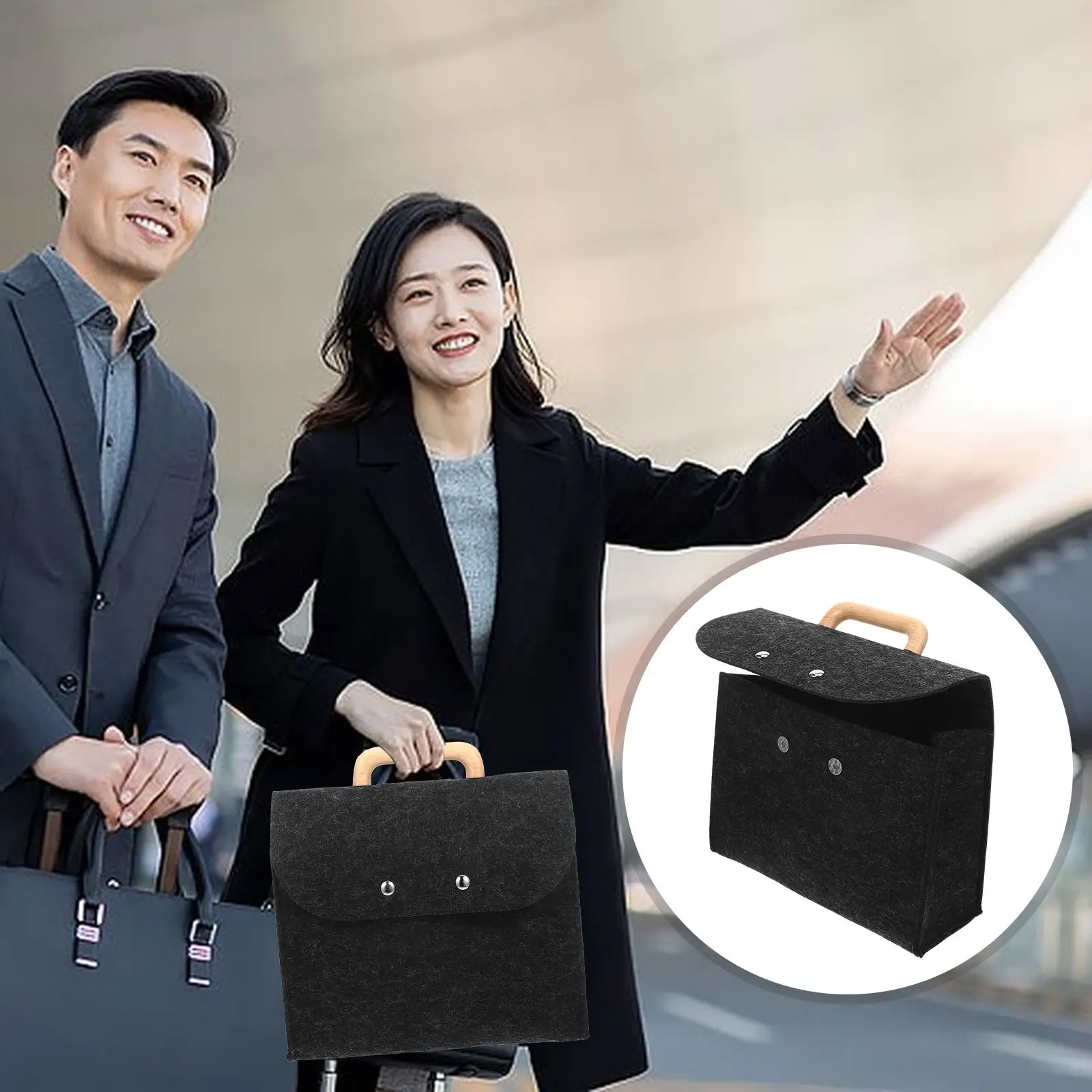 Felt Tote สีเทาเข้มความจุขนาดใหญ่แฟ้ม Felt Tote กระเป๋าโบสถ์ผู้ถือไม้ H le ธุรกิจสํานักงานกระเป๋าเก็บโฟลเดอร์กระเป๋า