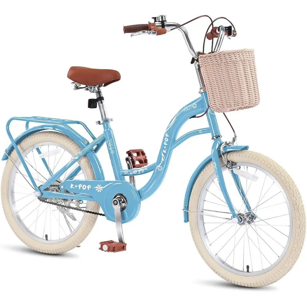 

20 Inch Kids Bike for Girls 8-12, with Basket, Kickstand, and Dual Brakes