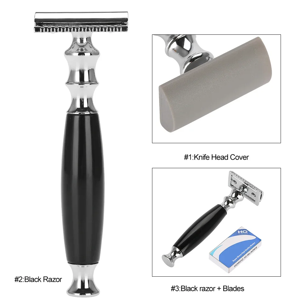 Retro Safety Razor Set Stainless Steel Beard Shaping Template Handheld Razor Mustache Shaving Set With Razor Blades Shaving Tool