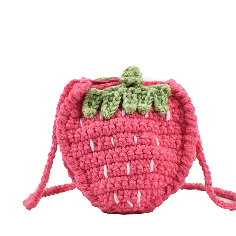 Fashion Cute Strawberry Crossbody Bag Handmade Crochet Woven Bag Casual Mini Shoulder Bag Women\'s Bag Patchwork Two-Tone Bag