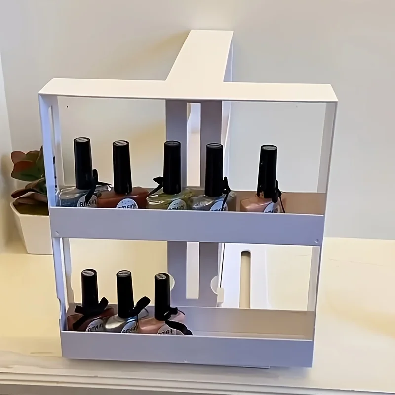

Cosmetic Storage Rack, Compact Countertop Seasoning Rack: 90 Degree Rotation, 2-Layer Storage, Upper Usage Space Available - Great for Kitchen, Bathroom, Home Office and Family Organizations - Make Life Iran Organize Essential Household Products