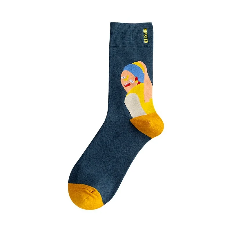 Colorful Funny Cotton Men Crew Socks Van Gogh scream Hip Hop Novelty Painting Skate Street Designer Harajuku Gift Happy Cool