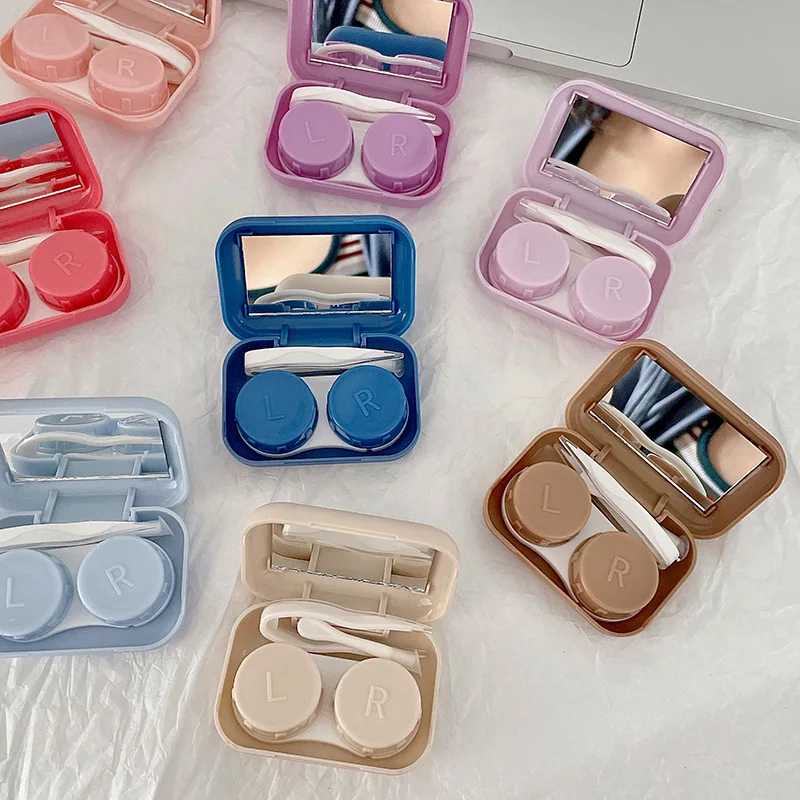 2Pcs/set Frosting Colorful Contact Lens Case Women Cute Portable Small Eye Contacts Lenses Container Box for Travel Kit Set