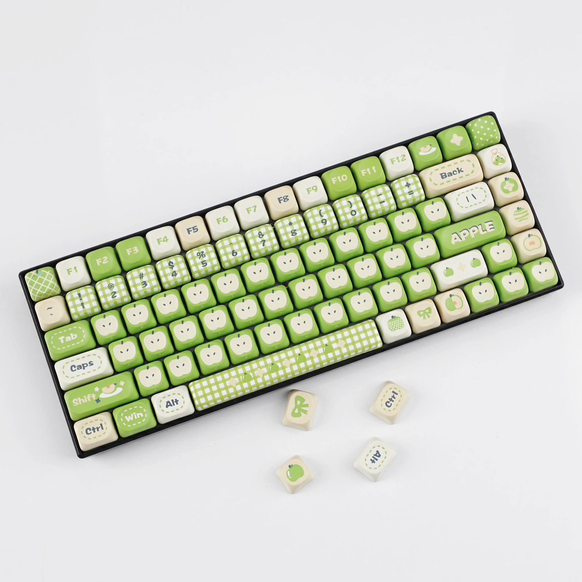 YMDK Cute Green Apple 97 Keys Keycaps MOA Profile PBT Dye-Sub Keycap Compatible with 87 Layout MX Mechanical Keyboards