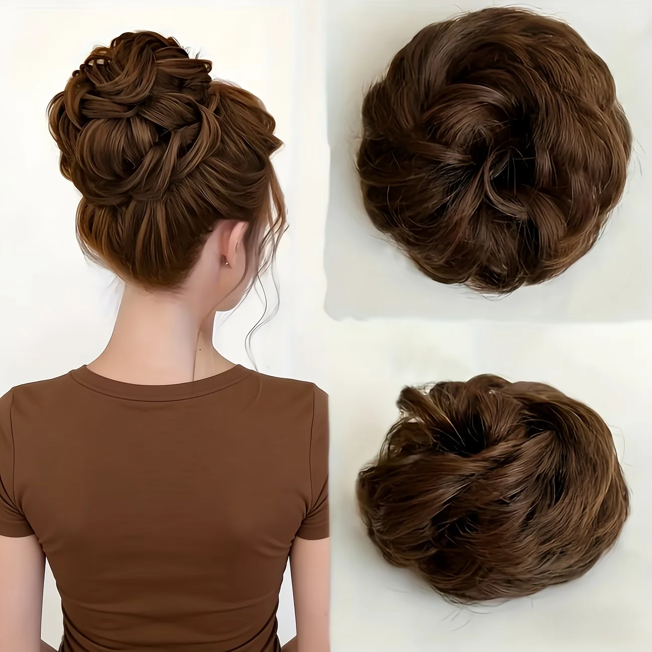 Synthetic Messy Bun Hairpiece Curly Wavy Ponytail Extension Elastic Drawstring Updo Hair Bun Extension for Women Daily Use