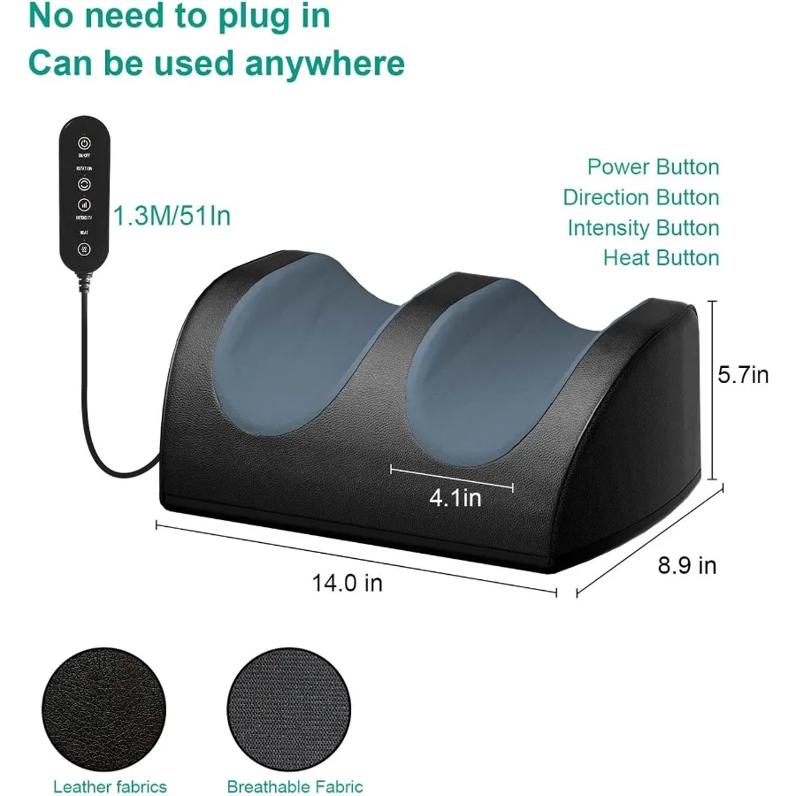 Massaggiatore plantare ricaricabile con calore Massaggiatore plantare Shiatsu senza fili per cavo Massaggio riscaldato con telecomando con rullo portatile
