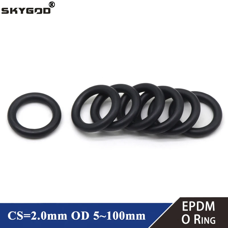 10/50Pcs EPDM o Rings CS 2mm OD 5 ~ 100mm Acid and Alkali Resistance Water Resistance Friction Resistance o-ring Black