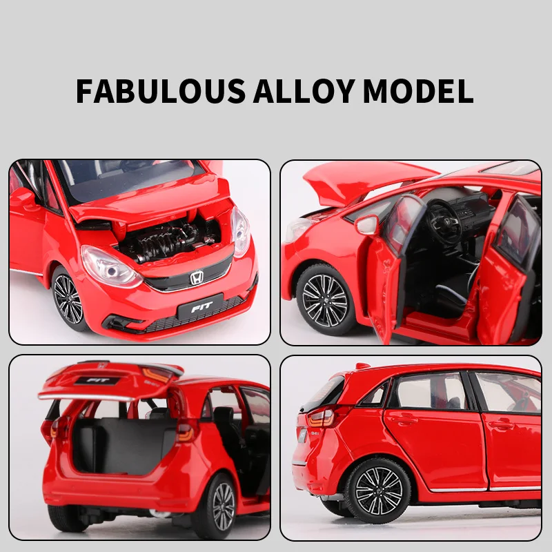 1/32 HONDA Fit GK5 Alloy Car Model Diecast Metal Toy Vehicles Car Model High Simulation Sound and Light Collection Children Gift