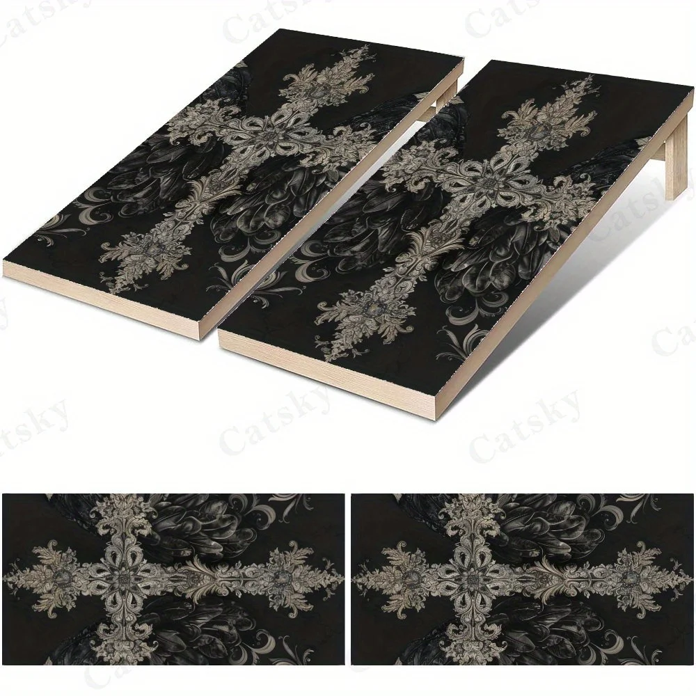 Gothic Cross With Wings & Roses Art Sticker,High Value! 2D Flat Vinyl Sandboard Decals - Budget-Friendly and High Value, Bubble-
