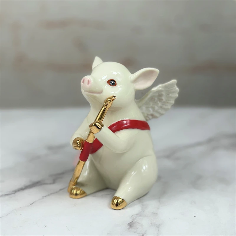 Estatuilla de cerdo de Ángel de Cupido pintada a mano de cerámica de Lenox americano, estatua de Animal, adornos divertidos para el hogar, decoración para sala de estar, regalo