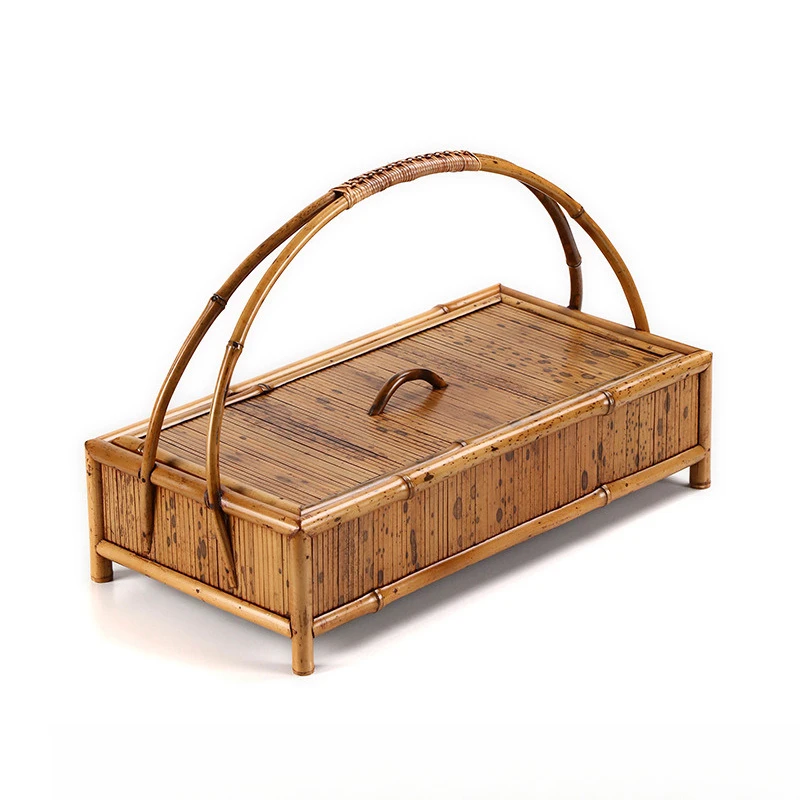 

Bamboo Merlot bamboo carrying box, lifting beam tea set storage box, Zen retro Chinese lacquer tea set, food box carrying basket