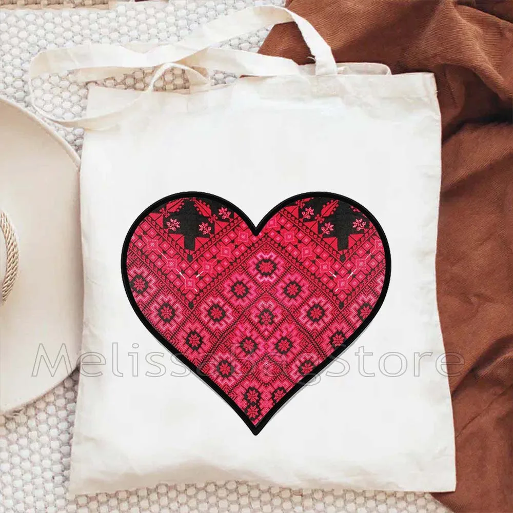 Retro Vintage Arabic Gifts Quotes Love Heart Peace Traditional Tatreez Embroidery Calligraphy Canvas Tote Bag Arab Woman Handbag