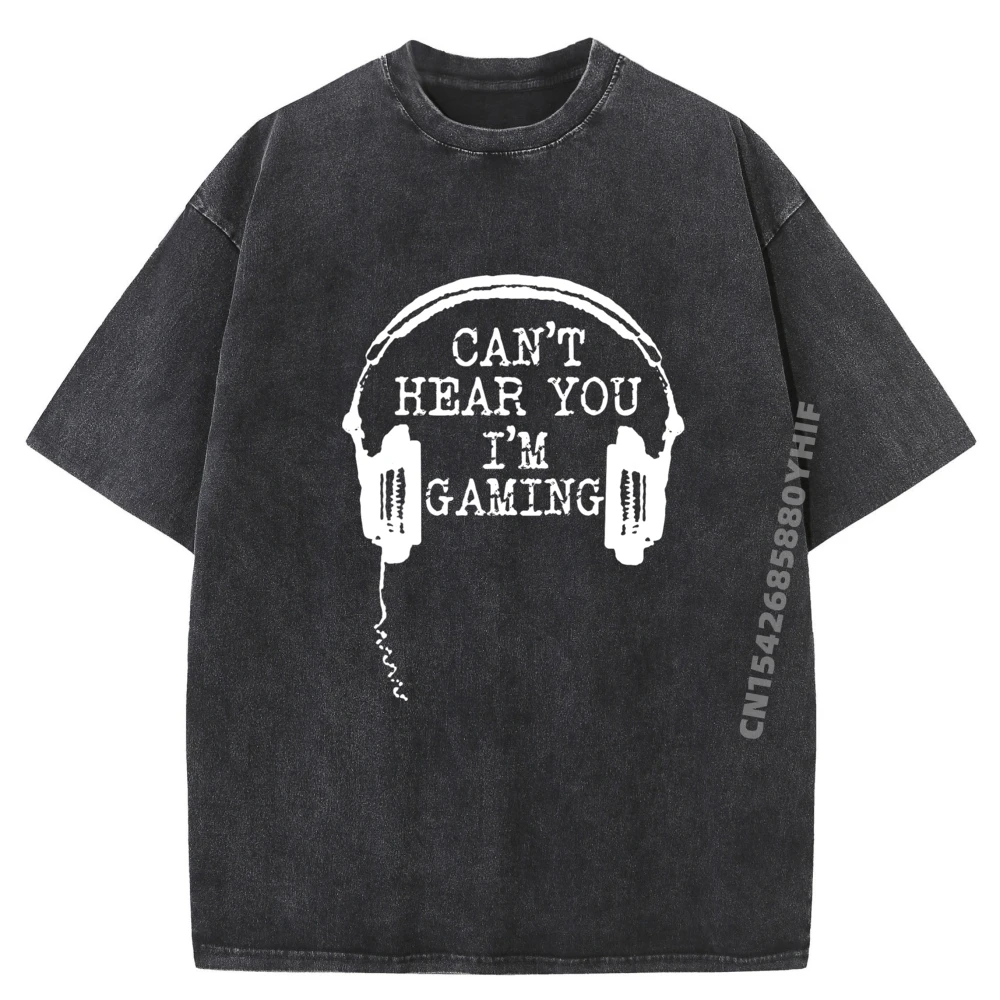 

Funny Gamer Headset I Can't Hear You I'm Gaming Pink Graphic Tees Designer Clothes Men Washed T Shirts Family