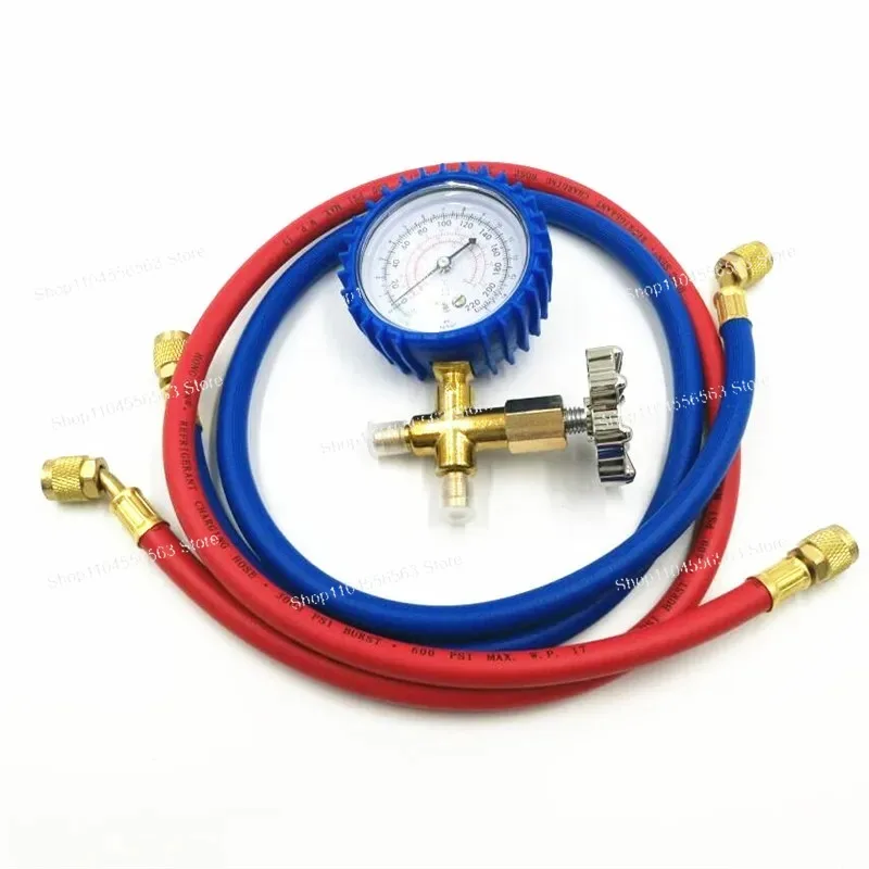 HS-466AL Vacuum Pump Accessory - Low Pressure Gauge with Safety Valve & Adapter for Air Conditioning/Refrigerator Refrigerant