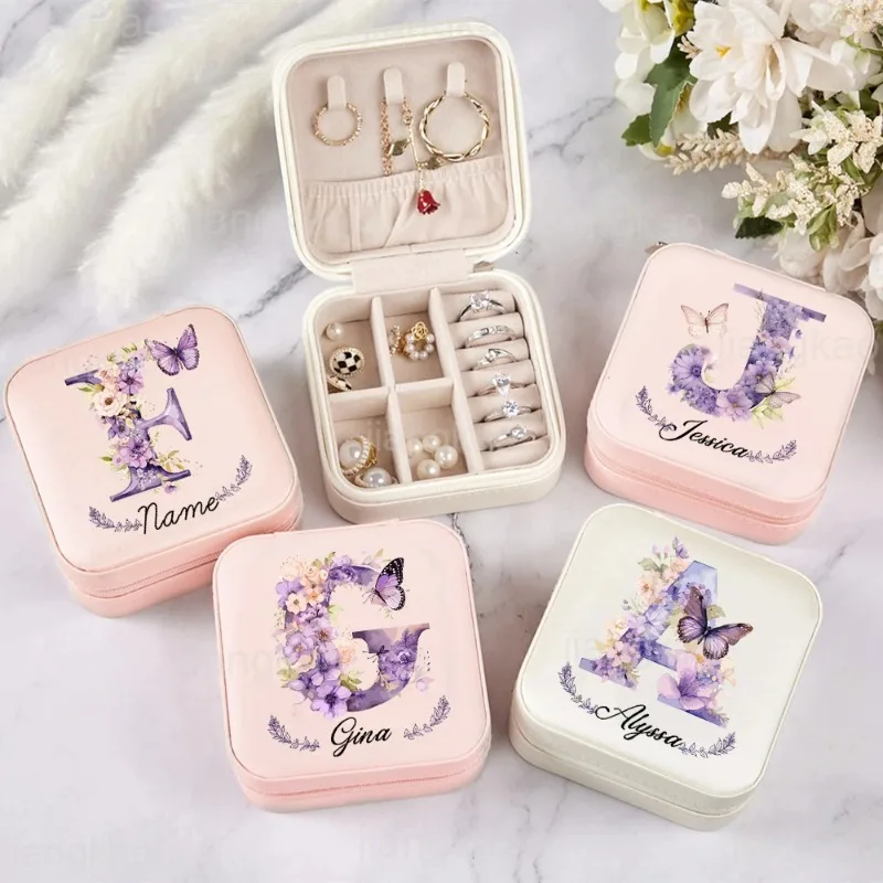 

Персонализированная шкатулка для драгоценностей, коробки для колец с именем на заказ, дорожный футляр для ювелирных изделий, свадебное предложение, подарок на день рождения, Рождество, День святого Валентина для нее