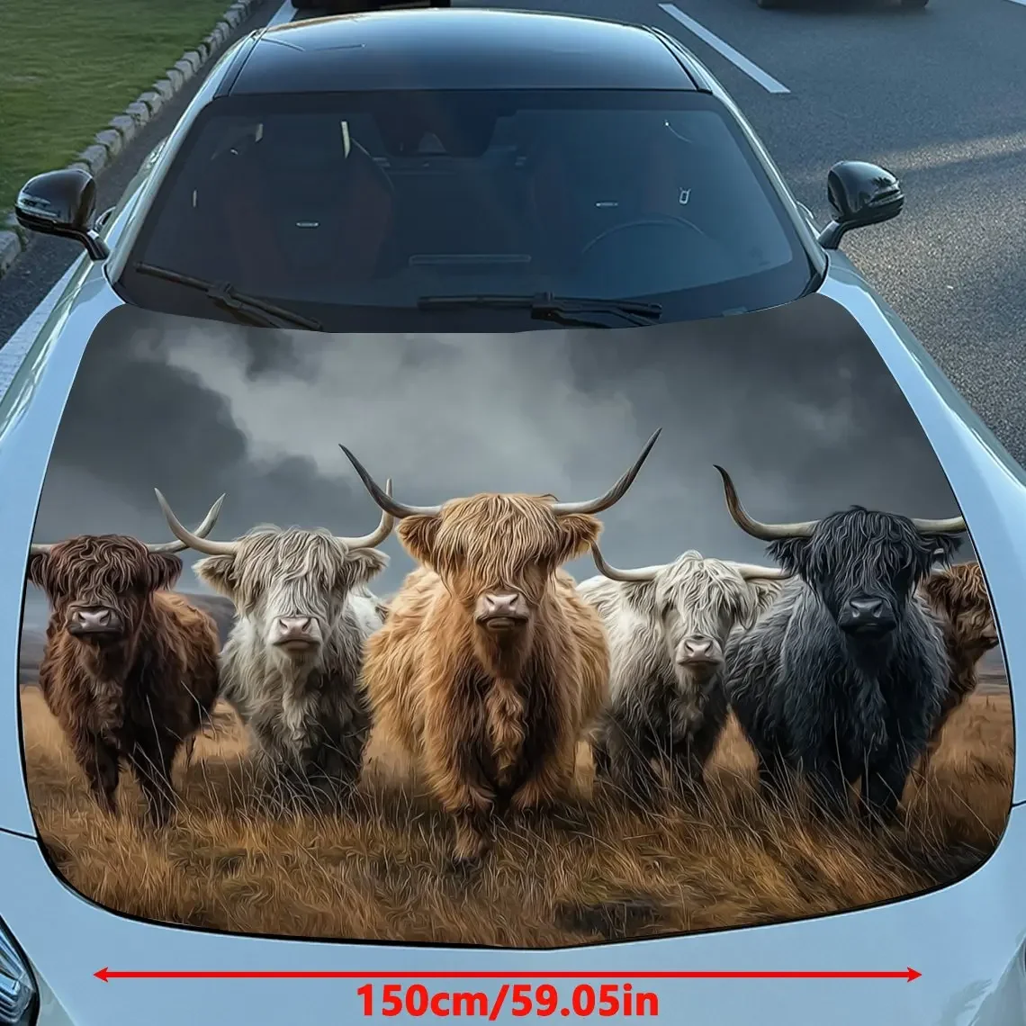 Cattle Herds On The Grassland Vinyl Wrap, PVC Waterproof Hood Sticker, Self-Adhesive Scratch- Stickers For Engine Cover, Decal F