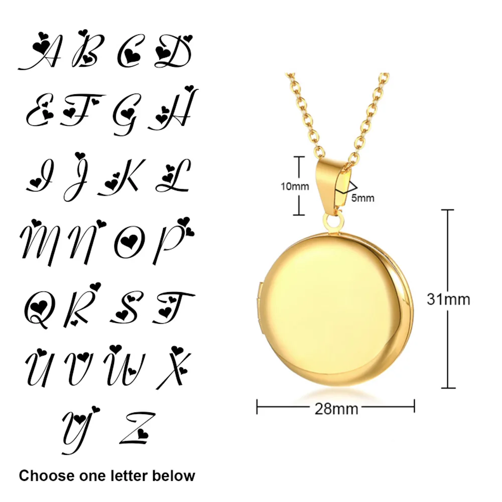 無料彫刻イニシャルハートロケットペンダント女性女の子用、ステンレス鋼26文字A-Zネックレス、カスタムジュエリーギフト