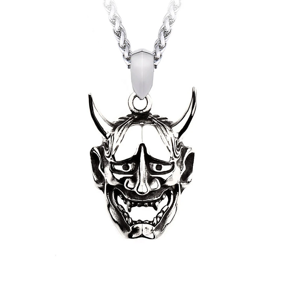 Vintage Personality Prajna Mask Pendant Necklaces For Men 316L Stainless Steel Domineering Demon Skull Jewelry Gift Dropshipping view 6