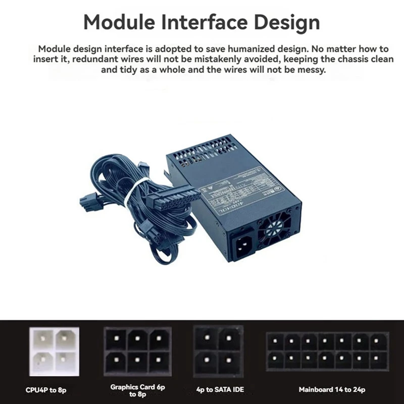 PSU ATX 풀 모듈식 전원 공급 장치, FLEX 모듈 전원 공급 장치, 소형 1U (Flex ITX) 컴퓨터 섀시용 저소음, 400W