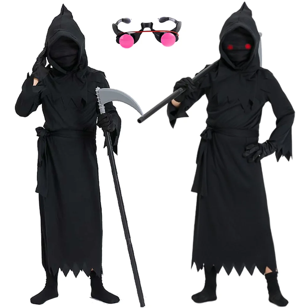 Wholesale Death Cosplay Role Play Child Boys Glasses Sickle Clothing Scary Stage Performance Costume Kids Fantasia Outfits