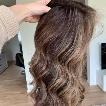 Hochwertige jüdische Perücke aus europäischem Kunsthaar mit Spitzenoberteil, braune Karamell-Highlights, farbige Lace-Front-Perücke mit hoher Dichte für Frauen