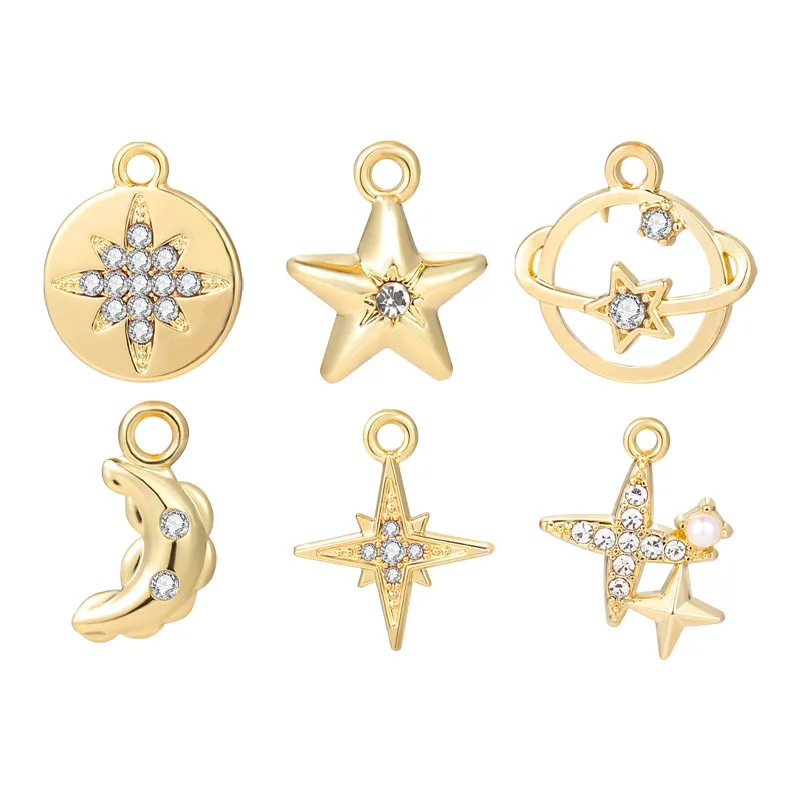 1-5pcs Gold Color Brass Zircon Star Flowers Charms Pendants Necklace Earrings Bracelets Jewelry Diy Making Supplies Accessories