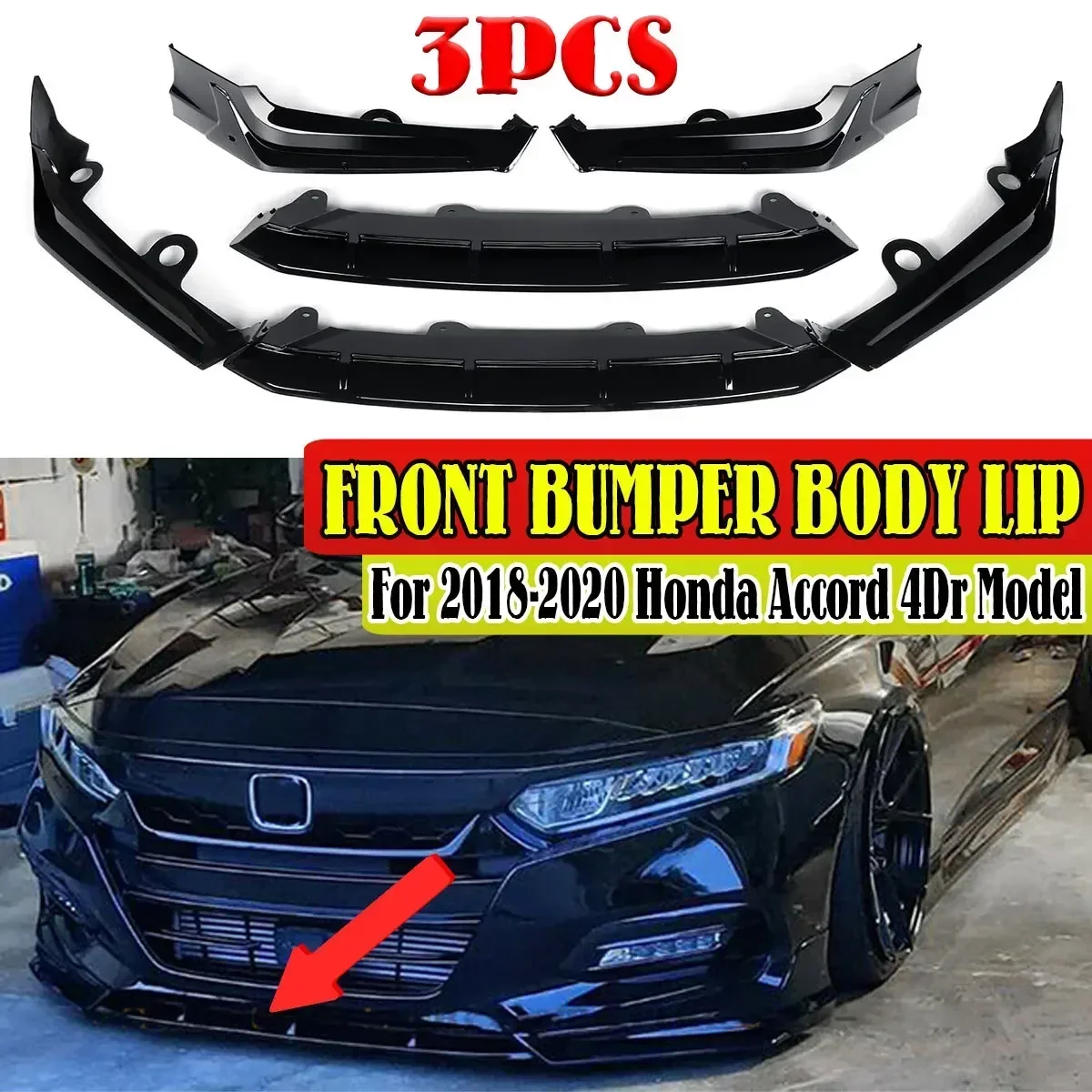 ACR Style Car Front Bumper Spoiler Splitter Lip Protector Body Kit Deflector Lips Guard For Honda Accord 10th Gen 2018-2020