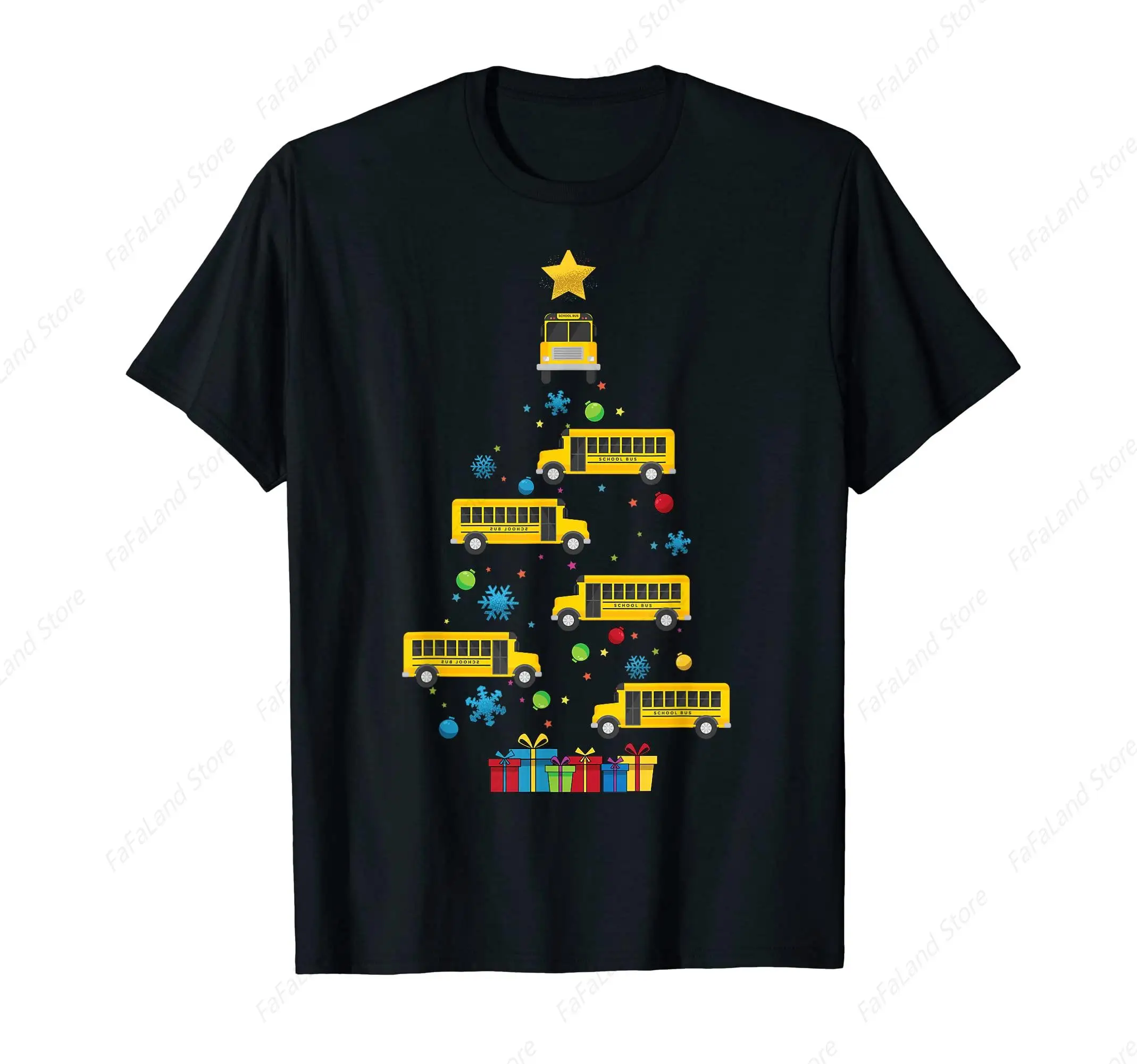 Christmas School Bus Tree Funny X-Mas Bus Driver T-Shirt for Men Women Cotton Summer Top Tee