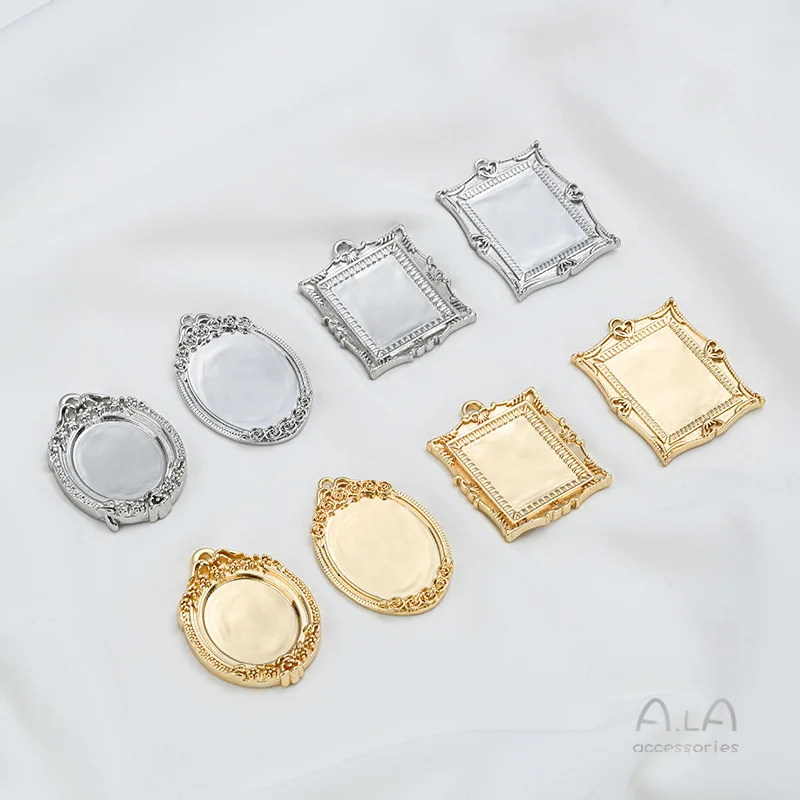 14K Electroplated Real Gold Baroque A Piao Pearl Photo Frame Oval Rectangular Pendant Handmade DIY Jewelry Accessories Material